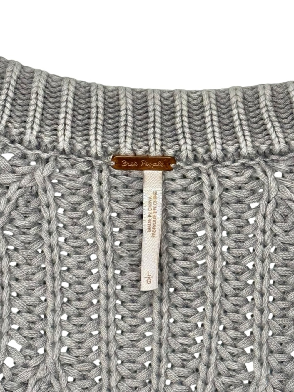 Free People Sweet Nothing Gray Chunky Women’s Cropped Cardigan Sweater Sz L - Picture 5 of 13